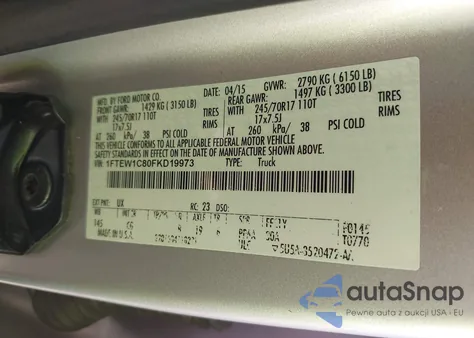 2015 Ford F150 Supercrew from USA, damaged, VIN 1FTEW1C80FKD19973